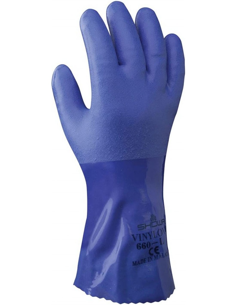 GUANTES. SHOWA PVC AZUL 30 CM