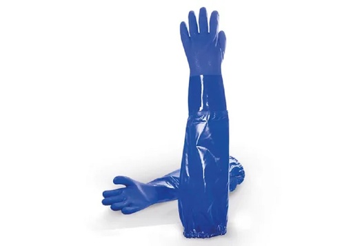 [666 LONG] GUANTES PVC AZUL TRIPLE BAÑO, LARGO 62 CM